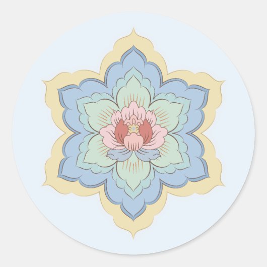 Chinese Baoxiang Bloemen in Peach & Sky Ronde Sticker (Voorkant)