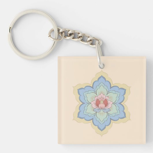 Chinese Baoxiang Bloemen in Peach & Sky Sleutelhanger (voorkant)