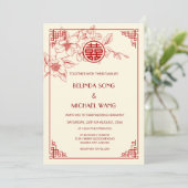 Chinese Bilingual | Magnolia Cream Chinese Wedding Kaart (Staand voorkant)