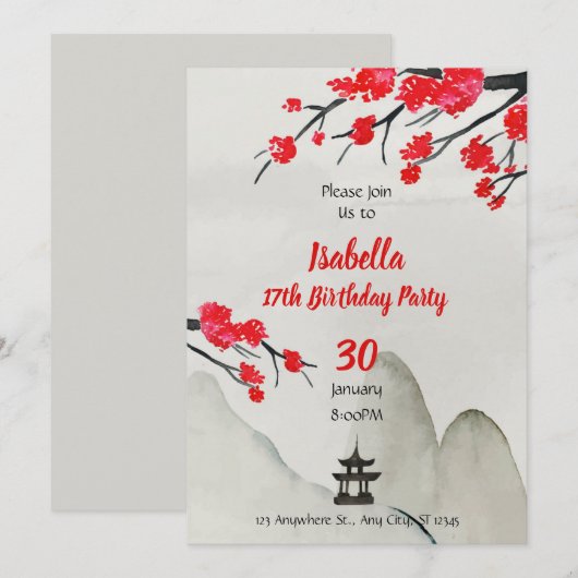 Chinese Birthday Invitation template New year invi Kaart (Voorkant / Achterkant)