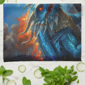 Chinese blauwe draak en vulkaan theedoek (Gevouwen)