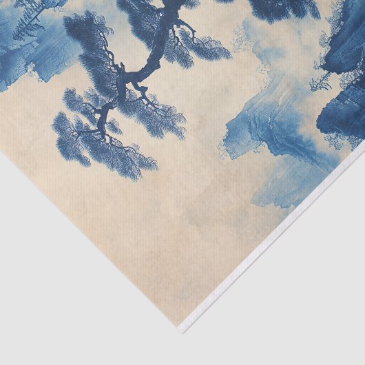 Chinese blauwe inkt schilderij boom decoupage tissuepapier (Detail)