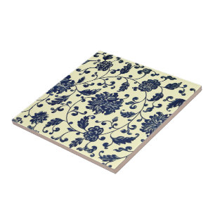 Chinese blauwe vloerkleppen en -bladeren * ~ tegeltje
