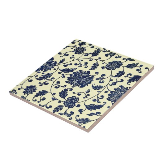 Chinese blauwe vloerkleppen en -bladeren * ~ tegeltje (Zijkant)