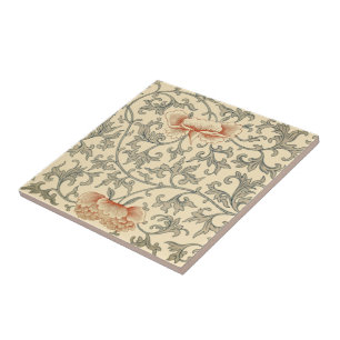 Chinese Bleke Oranje bloemen ~ Gray Leaves ~ * ~ Tegeltje