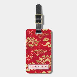 Chinese Bloem Lotus Aziatisch Patroon Gepersonalis Bagagelabel