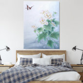 Chinese Bloem met Vlinder Canvas Afdruk (Insitu (Slaapkamer))