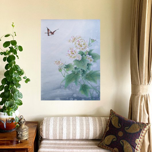 Chinese Bloem met Vlinder Canvas Afdruk
