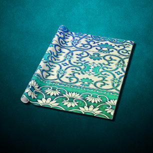 Chinese bloemen in blauw-groen cadeaupapier