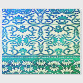 Chinese bloemen in blauw-groen cadeaupapier (Vlak)