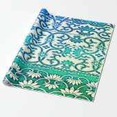 Chinese bloemen in blauw-groen cadeaupapier (Uitgerold)