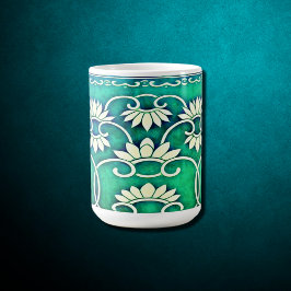 Chinese bloemen in blauw-groen koffiemok