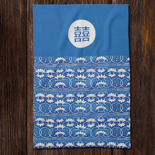 Chinese bloemendubbel geluk theedoek