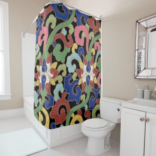 Chinese bloemenillustratie douchegordijn (In situ)