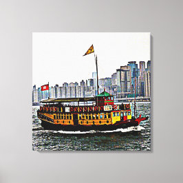 Chinese Boat Victoria Harbour Hong Kong Canvas Afdruk