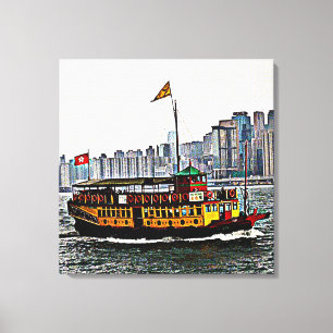 Chinese Boat Victoria Harbour Hong Kong Canvas Afdruk
