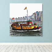 Chinese Boat Victoria Harbour Hong Kong Canvas Afdruk (Insitu (Houten vloer))