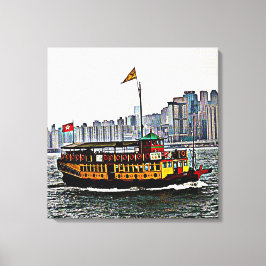 Chinese Boat Victoria Harbour Hong Kong Canvas Afdruk