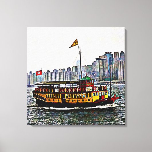 Chinese Boat Victoria Harbour Hong Kong Canvas Afdruk (Voorkant)