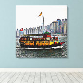 Chinese Boat Victoria Harbour Hong Kong Canvas Afdruk (Insitu (Houten vloer))