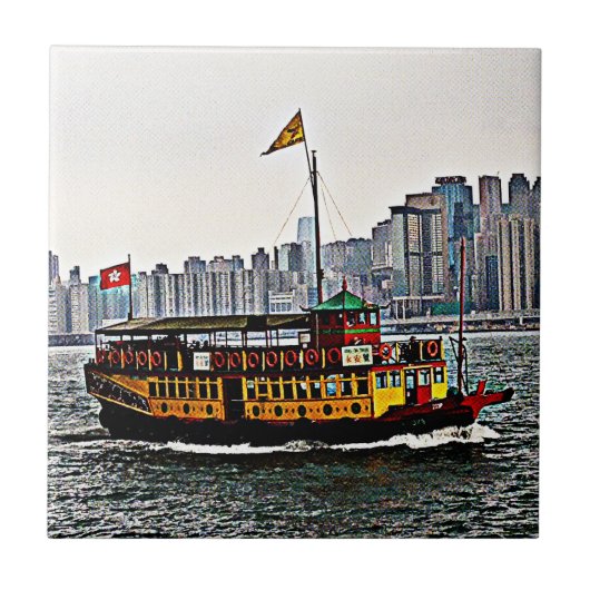 Chinese Boat Victoria Harbour Hong Kong Tegeltje (Voorkant)