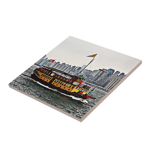 Chinese Boat Victoria Harbour Hong Kong Tegeltje (Zijkant)