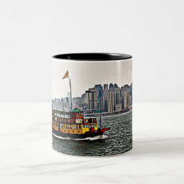 Chinese Boat Victoria Harbour Hong Kong Tweekleurige Koffiemok