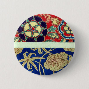 Chinese brocade met rode achtergrond ronde button 5,7 cm