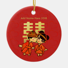 Chinese Bruid Bruidegom Cute Trouwen - Persoonlijk Keramisch Ornament