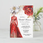 Chinese bruid gouden rode bloemen tuin bruids kaart (Staand voorkant)