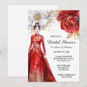 Chinese bruid gouden rode bloemen tuin bruids kaart (Voorkant / Achterkant)