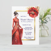 Chinese bruid tuin bloemen rood goud Aziatisch Kaart (Staand voorkant)