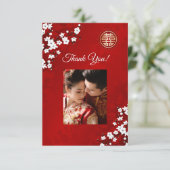 Chinese bruidsfoto met kersenbloesem bedankkaart (Staand voorkant)