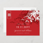 Chinese bruiloft Bamboo Zen Modern redt de datum Aankondigingskaart (Voorkant / Achterkant)