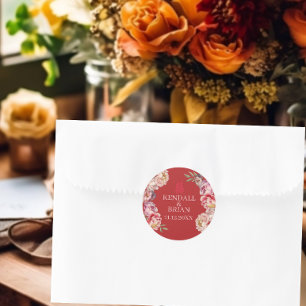 Chinese bruiloft Bright Red Peony Ronde Sticker
