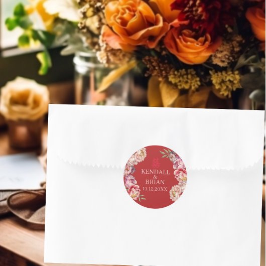 Chinese bruiloft Bright Red Peony Ronde Sticker