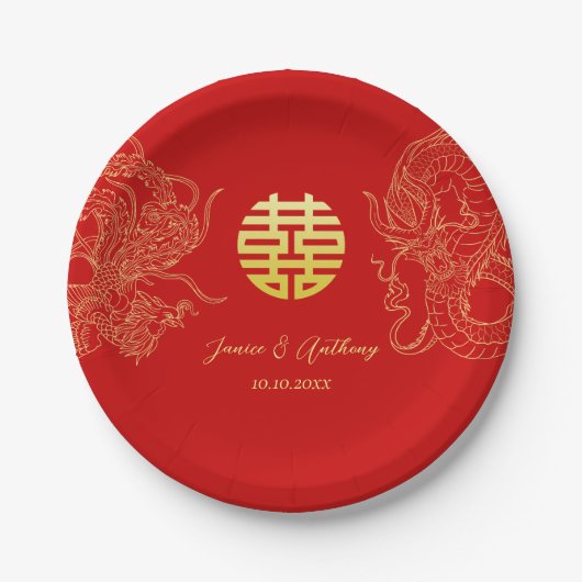 Chinese bruiloft draak en feniks thee ceremonie papieren bordje (Voorkant)