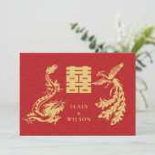 Chinese bruiloft Dragon-Phoenix Double Xi Red Gold Kaart (Staand voorkant)