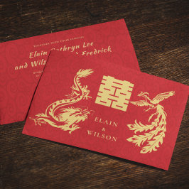 Chinese bruiloft Dragon-Phoenix Double Xi Red Gold Kaart