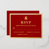 Chinese bruiloft dubbel geluk hart rsvp kaart (Voorkant / Achterkant)