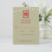 Chinese bruiloft dubbelgeluk feilloze lichten RSVP (Staand voorkant)
