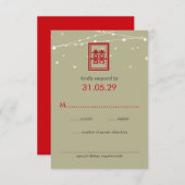 Chinese bruiloft dubbelgeluk feilloze lichten RSVP (Voorkant / Achterkant)