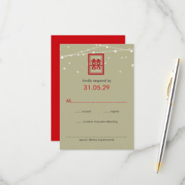 Chinese bruiloft dubbelgeluk feilloze lichten RSVP Kaartje
