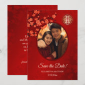 Chinese bruiloft dubbelgeluk foto redt de Da Save The Date (Voorkant / Achterkant)