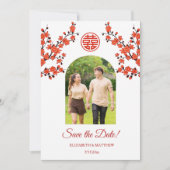 Chinese bruiloft dubbelgeluk foto redt de Da Save The Date (Voorkant)