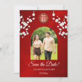 Chinese bruiloft dubbelgeluksfoto save the date (Voorkant)