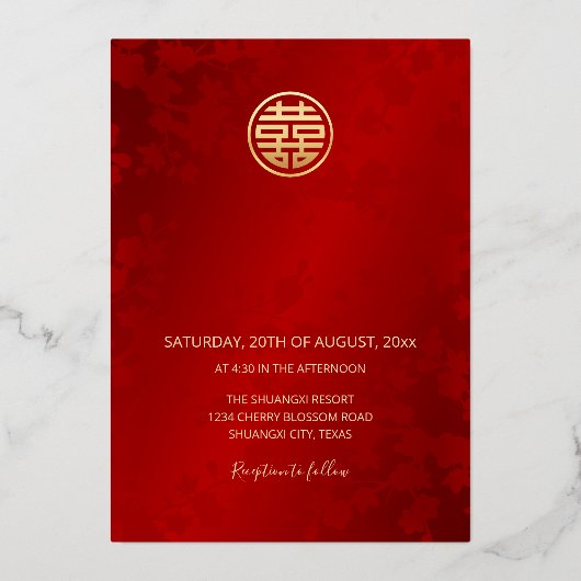 Chinese bruiloft foto gouden folie uitnodiging (Achterkant)