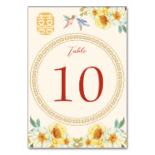 Chinese bruiloft gele bloemenvogel elegant kaart (Achterkant)