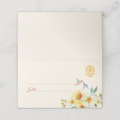 Chinese bruiloft gele bloemenvogel elegant plaatskaartje (Buitenkant ongevouwen)