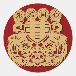 Chinese bruiloft met dubbele geluk ronde sticker